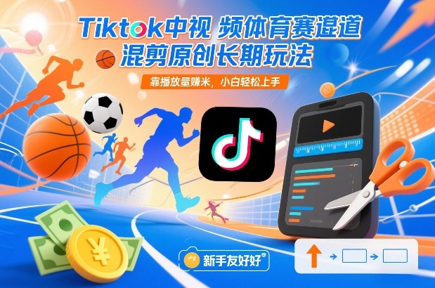 Tiktok中视频体育赛道混剪原创长期玩法，靠播放量賺米，小白轻松上手-鸿图网创
