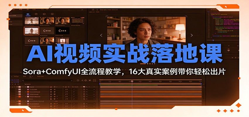 AI视频实战落地课：Sora+ComfyUI全流程教学，16大真实案例带你轻松出片-鸿图网创