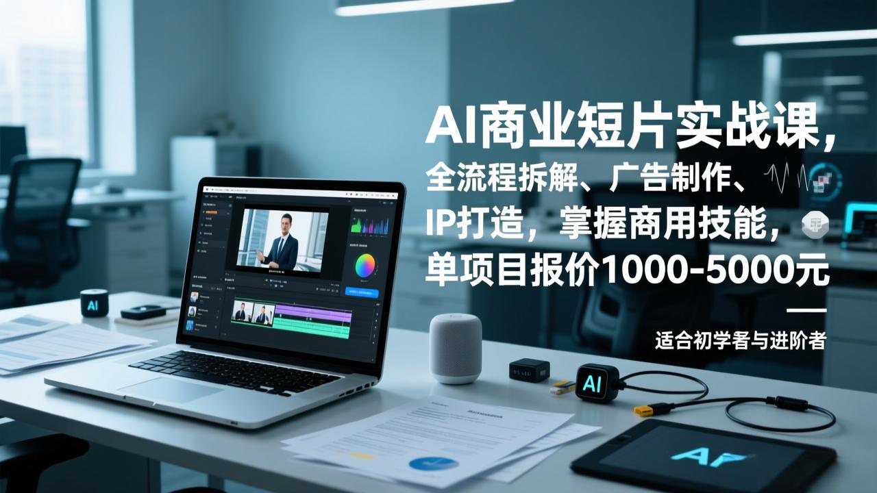 AI商业短片实战课，全流程拆解、广告制作、IP打造，掌握商用技能，单项目报价1000-5000元-鸿图网创