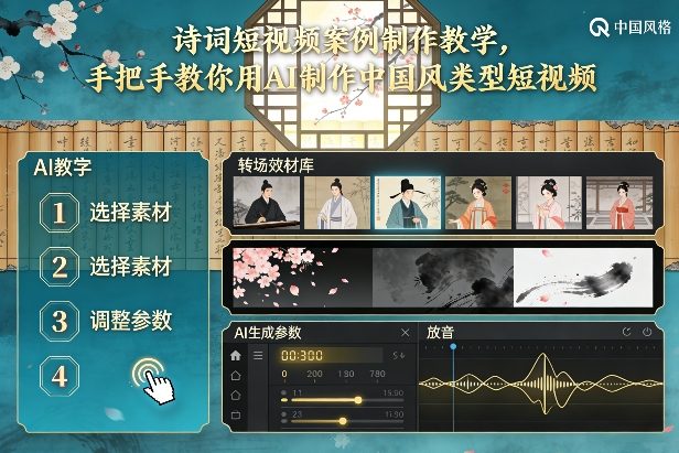 古诗词短视频案例制作教学，手把手教你用AI制作中国风类型短视频-鸿图网创