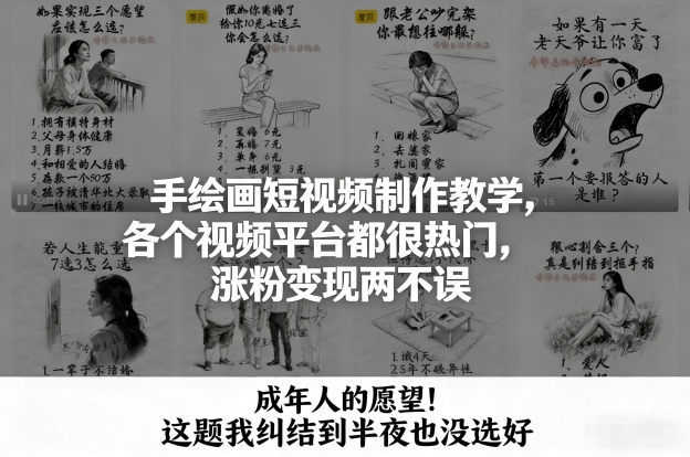 手绘画短视频制作教学,各个视频平台都很热门,涨粉变现两不误-鸿图网创