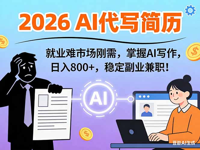 AI代写简历，超暴利，用万能模板月入1-3万实战教程，2026年市场刚需！-鸿图网创