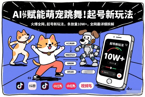 AI赋能萌宠跳舞，火爆全网，起号新玩法，条条播放量10W+，全网最详细拆解-鸿图网创