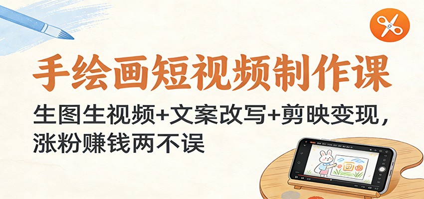 手绘画短视频制作课：生图生视频+文案改写+剪映变现，涨粉赚钱两不误-鸿图网创