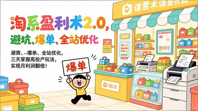 淘系盈利术2.0，避坑、爆单、全站优化，三天掌握高投产玩法，实现月利润翻倍！-鸿图网创