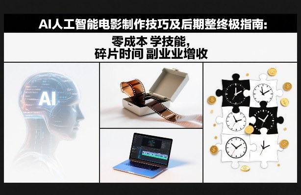 AI人工智能电影制作技巧及后期完整终极指南：零成本学技能，碎片时间副业增收-鸿图网创