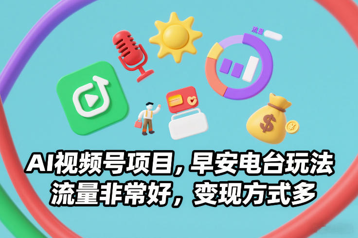 AI视频号项目，早安电台玩法，流量非常好，变现方式多-鸿图网创