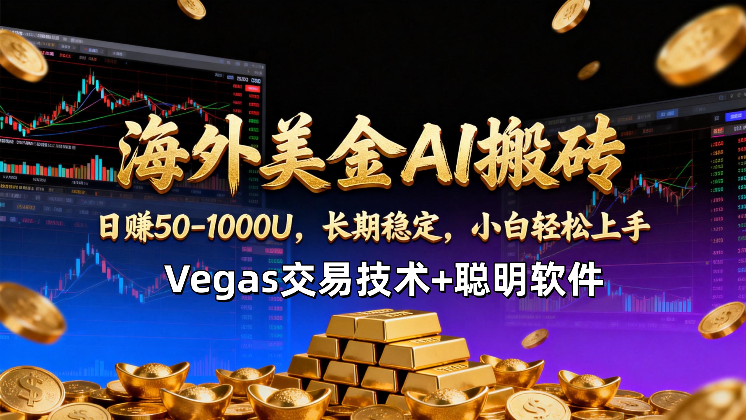 【海外美金AI搬砖】Vegas交易技术+聪明软件，日赚50-1000U，长期稳定，小白轻松上手。-鸿图网创