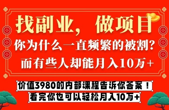 价值3980的网创内部课程，告诉你互联网创业月入10个W的秘密【揭秘】-鸿图网创