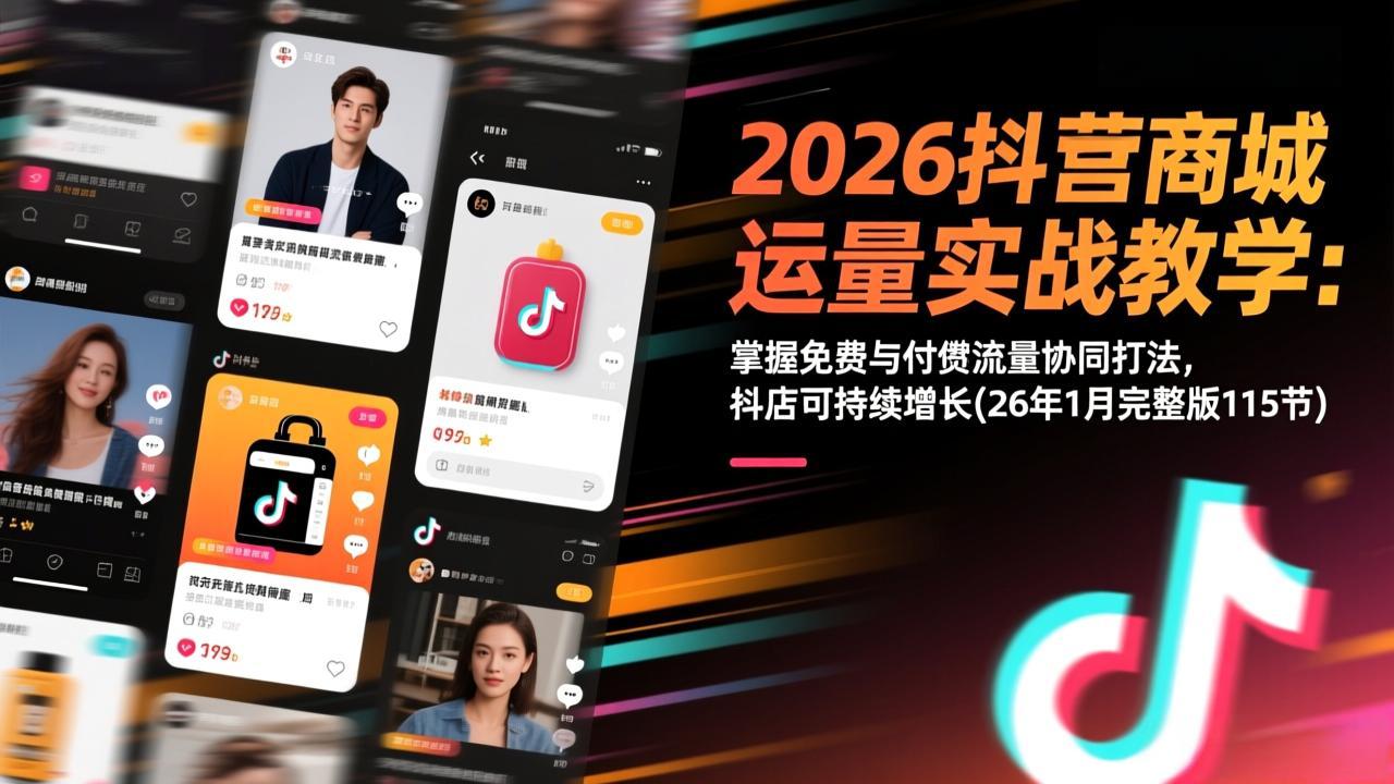 2026抖音商城运营实战教学：掌握免费与付费流量协同打法，抖店可持续增长(26年1月完整版115节-鸿图网创