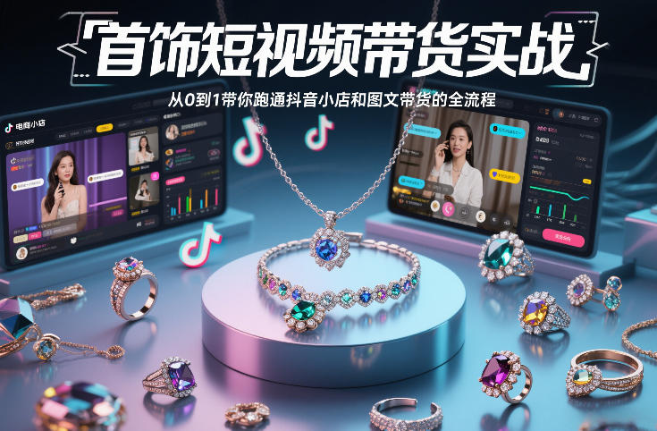 首饰短视频带货实战，从0到1带你跑通抖音小店和图文带货的全流程-鸿图网创