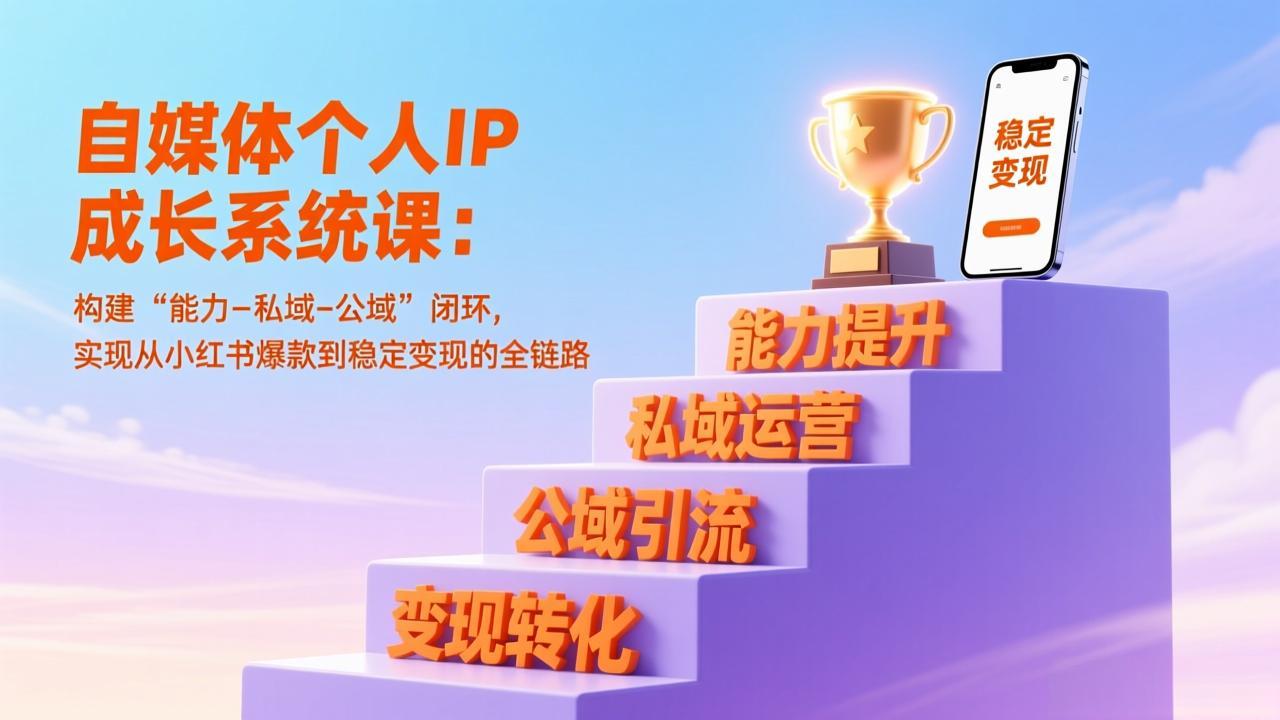 自媒体个人IP成长系统课:构建“能力-私域-公域”闭环,实现从小红书爆款到稳定变现的全链路-鸿图网创