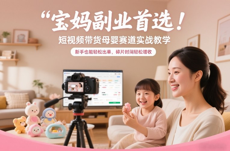 宝妈副业首选！短视频带货母婴赛道实战教学，新手也能轻松出单，碎片时间轻松增收-鸿图网创