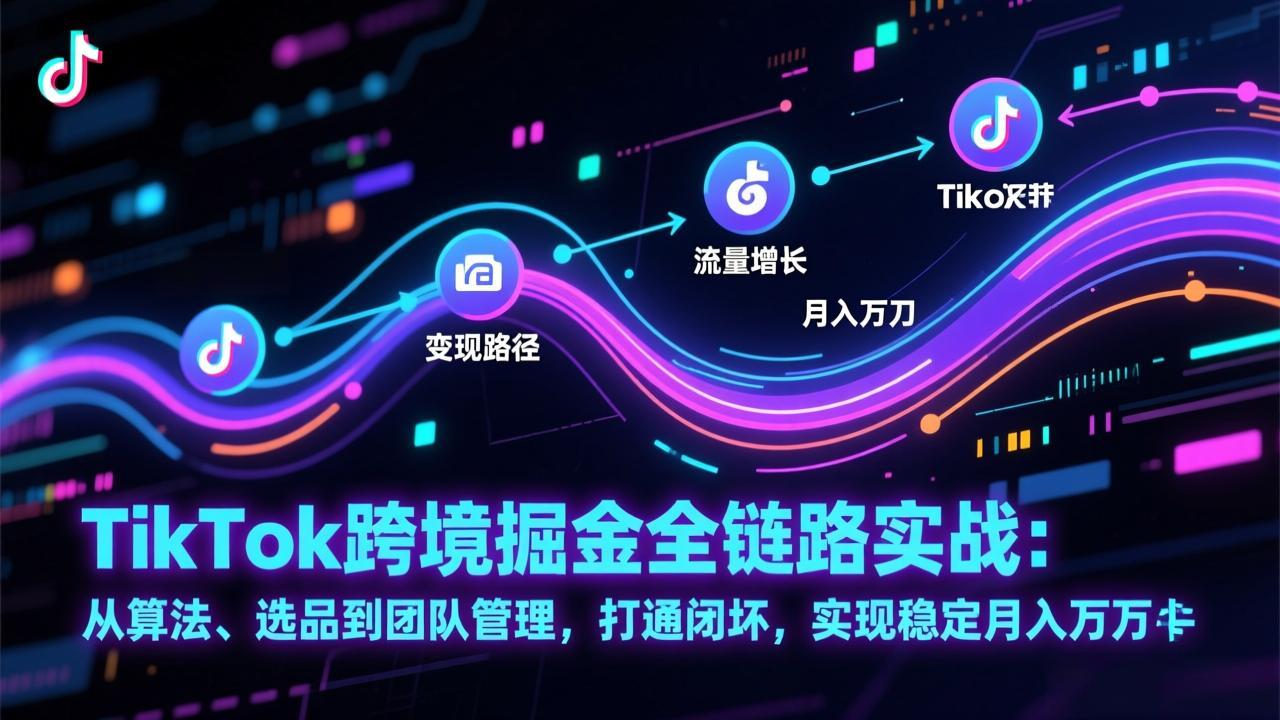 TikTok跨境掘金全链路实战：从算法、选品到团队管理，打通闭环，实现稳定月入万刀-鸿图网创