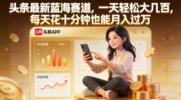 头条最新蓝海赛道，一天轻松大几张，每天花十分钟也能月入过1W【揭秘】-鸿图网创