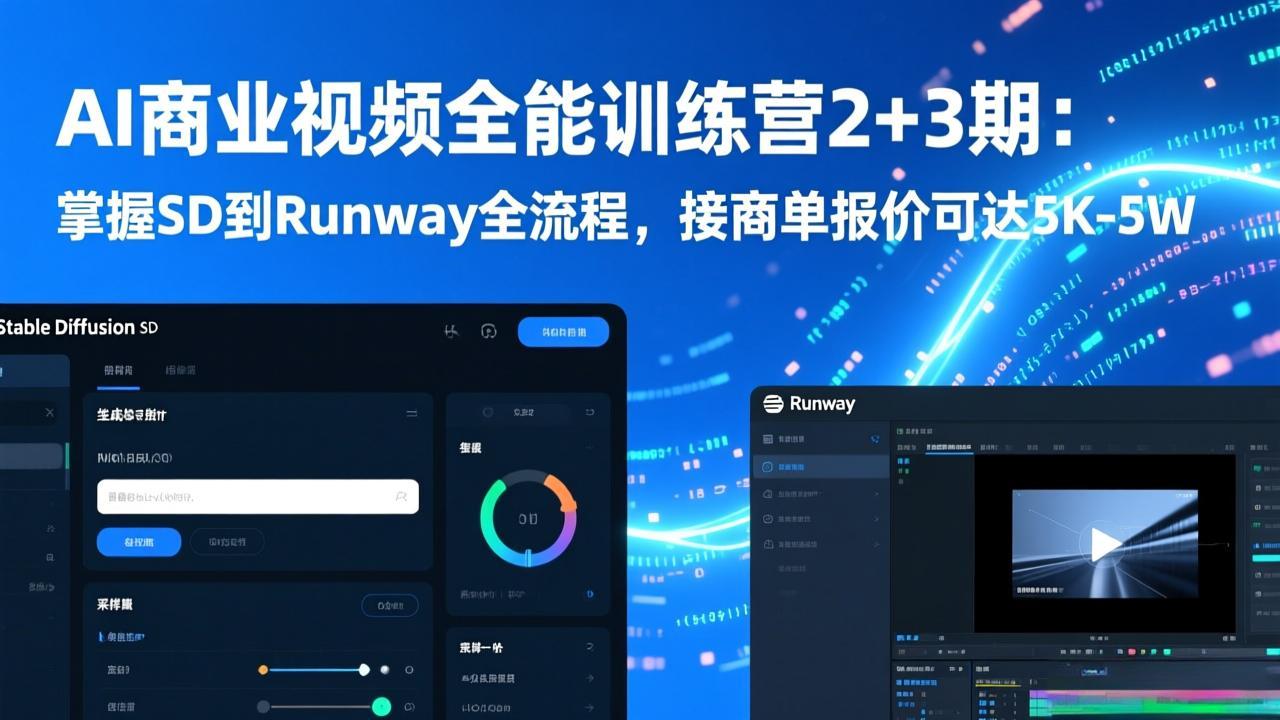 AI商业视频全能训练营2+3期：掌握SD到Runway全流程，接商单报价可达5K-5W-鸿图网创