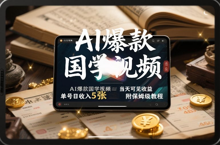 AI爆款国学视频，独家起号方法，小白直接上手，当天可见收益，单号日收入5张+附保姆级教程-鸿图网创