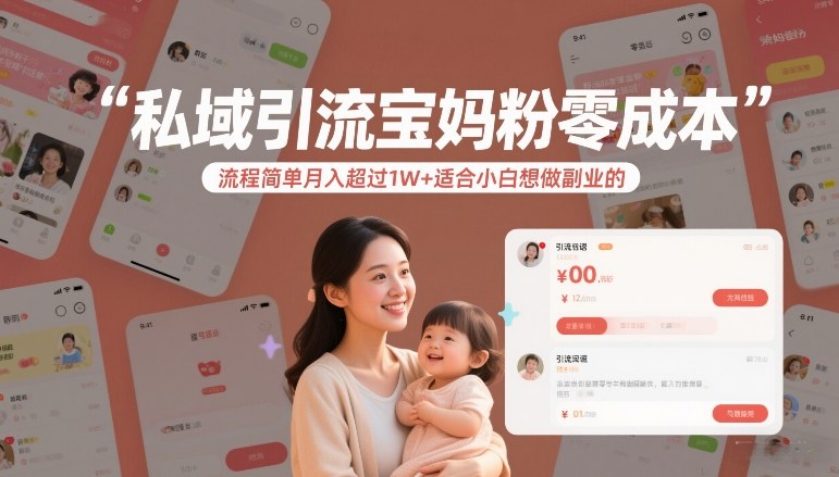 私域引流宝妈粉零成本流程简单月入超过1W+适合小白想做副业的-鸿图网创