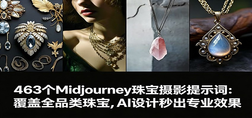 463个Midjourney珠宝摄影提示词：覆盖全品类珠宝，AI设计秒出专业效果-鸿图网创