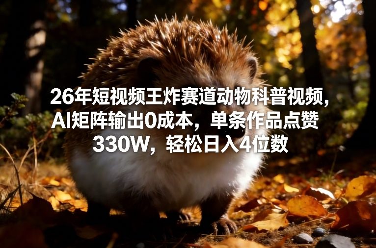 26年短视频王炸赛道动物科普视频，AI矩阵输出0成本，单条作品点赞330W，轻松日入4位数-鸿图网创