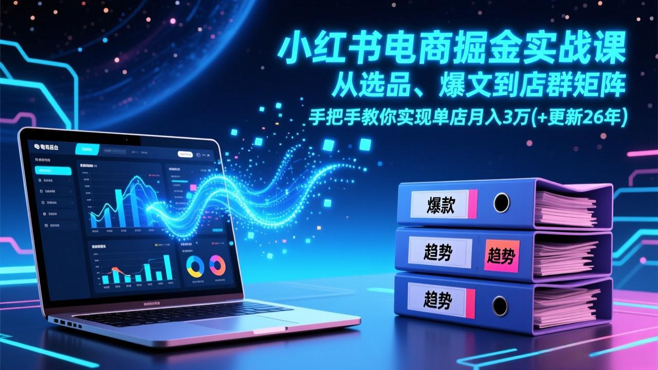小红书电商掘金实战课，从选品、爆文到店群矩阵，手把手教你实现单店月入3万+(更新26年-鸿图网创