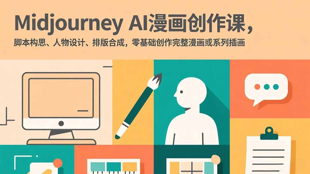 Midjourney AI漫画创作课，脚本构思、人物设计、排版合成，零基础创作完整漫画或系列插画-鸿图网创