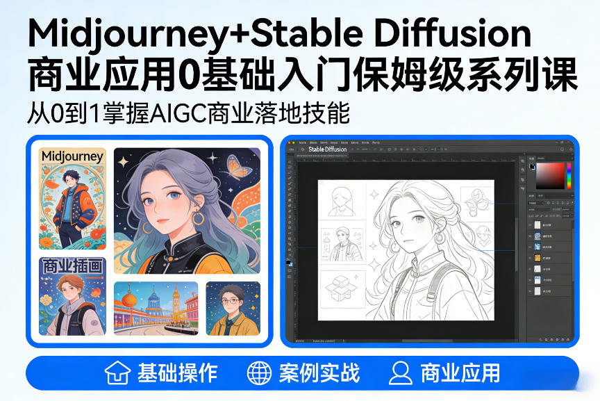 AIGC商业应用Midjourney+Stable Diffusion教程，0基础入门保姆级系列课-鸿图网创