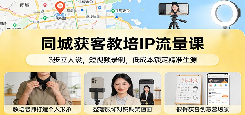 同城获客教培IP流量课：3步立人设，短视频录制，低成本锁定精准生源-鸿图网创