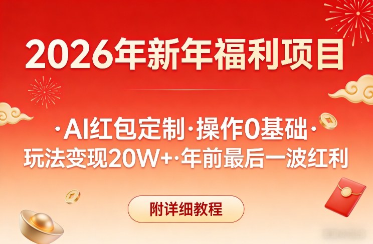 新年福利项目，AI红包定制，操作0基础，玩法变现20W+年前最后一波红利，附详细教程-鸿图网创