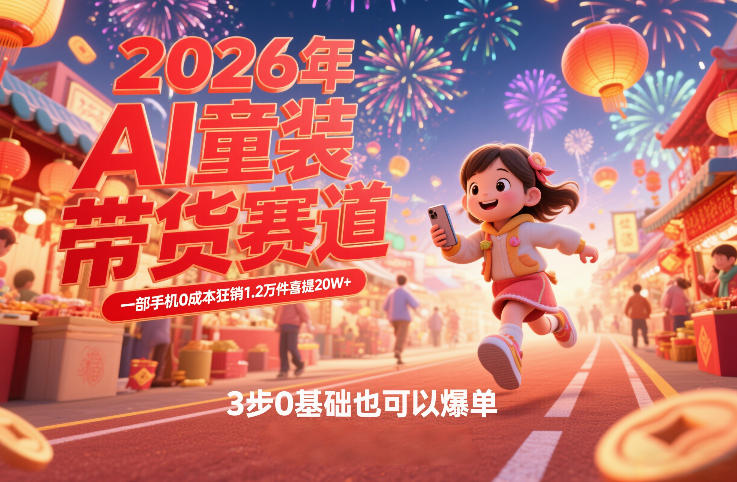 AI童装新春带货赛道，一部手机0成本狂销1.2万件喜提20W+，3步0基础也可以爆单-鸿图网创