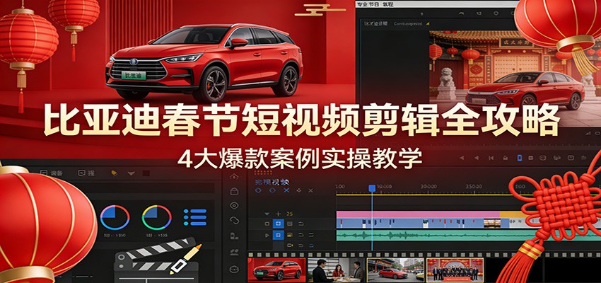 比亚迪春节短视频剪辑全攻略，4大爆款案例实操教学-鸿图网创