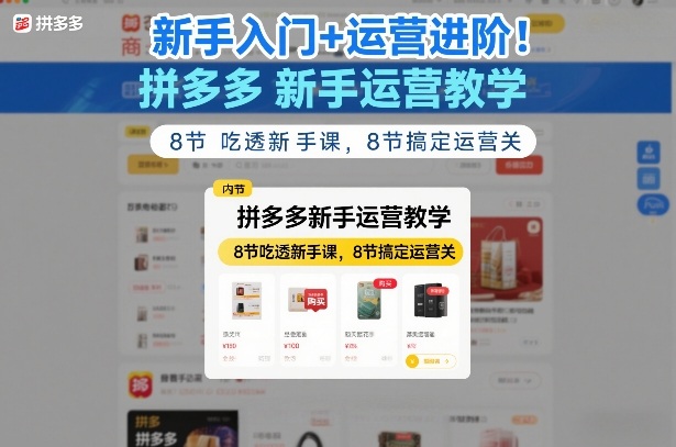 新手入门+运营进阶！拼多多新手运营教学，8节吃透新手课，8节搞定运营关-鸿图网创