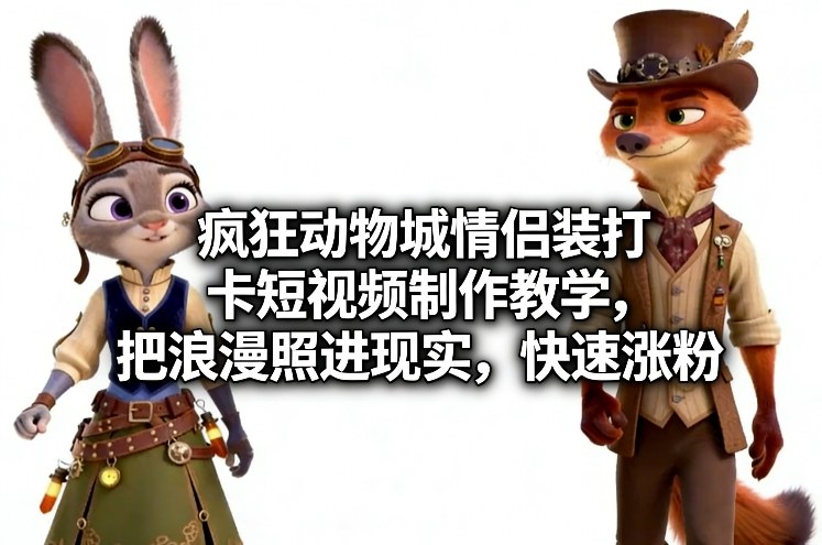 疯狂动物城情侣装打卡短视频制作教学，把浪漫照进现实，快速涨粉-鸿图网创