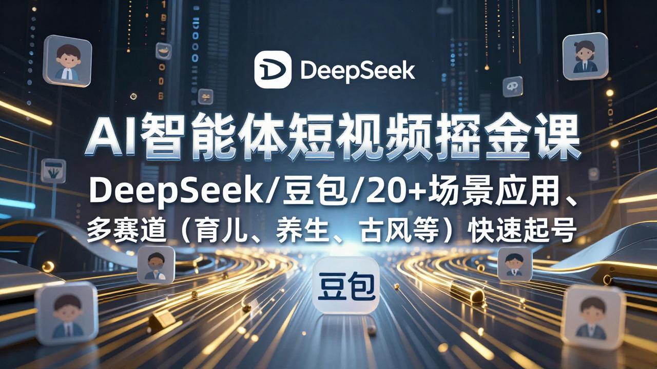 AI智能体短视频掘金课，DeepSeek/豆包/20+场景应用、多赛道(育儿、养生、古风等-鸿图网创