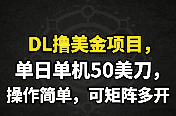 DL撸美金项目，单日单机50美刀，操作简单，可矩阵多开-鸿图网创