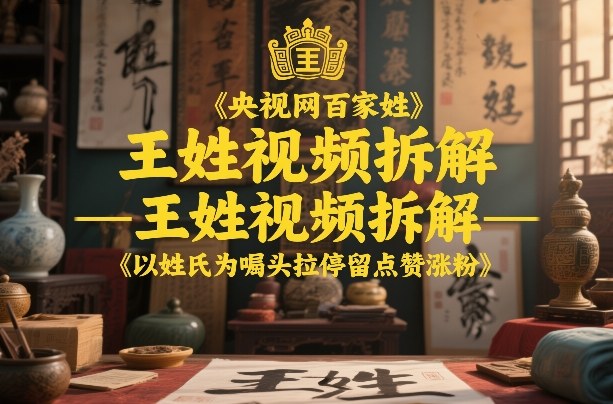 央视网百家姓–王姓视频拆解，以姓氏为噱头拉停留点赞涨粉-鸿图网创