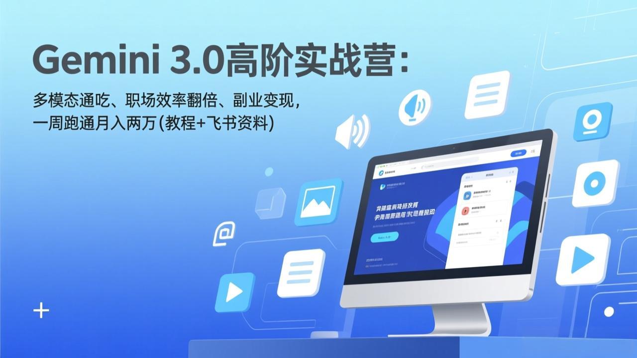 Gemini 3.0高阶实战营：多模态通吃、职场效率翻倍、副业变现，一周跑通月入两万(教程+飞书资料-鸿图网创