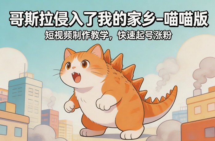 哥斯拉侵入了我的家乡–喵喵版短视频制作教学，快速起号涨粉-鸿图网创
