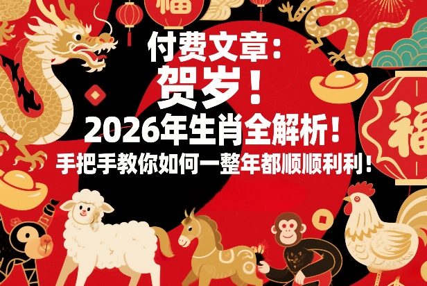 付费文章：贺岁！2026年生肖全解析！手把手教你如何一整年都顺顺利利！-鸿图网创