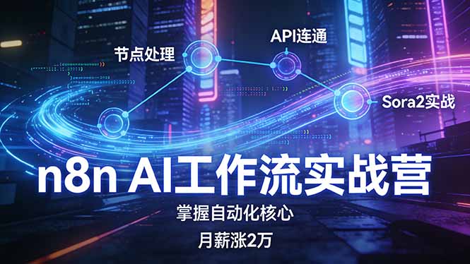 n8n AI工作流实战营，节点处理+API连通+Sora2实战，掌握自动化核心月薪涨2万-鸿图网创