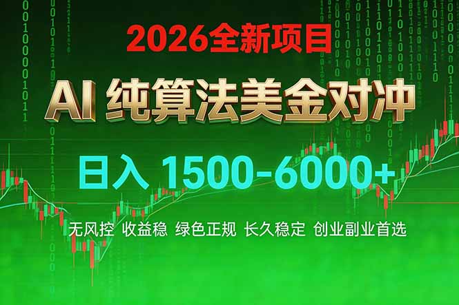 2026 全新美金对冲项目，不套平台赠金，不封号，纯算法对冲，日入 1500-6000+-鸿图网创