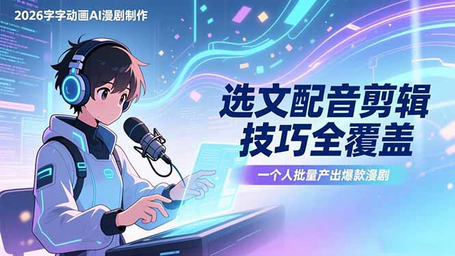 2026字字动画AI漫剧制作-1期，选文配音剪辑技巧全覆盖，一个人就能批量产出爆款漫剧-鸿图网创