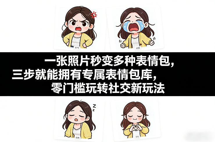 一张照片秒变多种表情包，三步就能拥有专属表情包库，零门槛玩转社交新玩法【文档】-鸿图网创