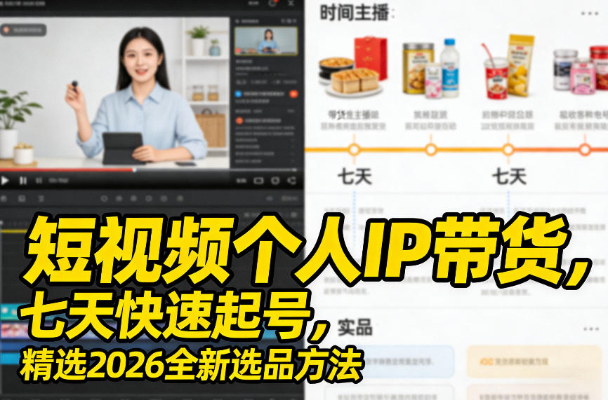 短视频个人IP带货，七天快速起号，精选2026全新选品方法-鸿图网创