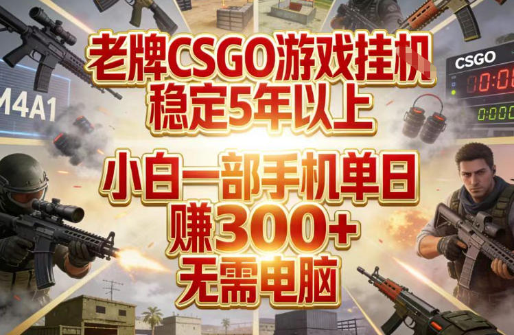 老牌CSGO游戏挂G，稳定5年以上，小白一部手机单日賺3张+，无需电脑【揭秘】-鸿图网创