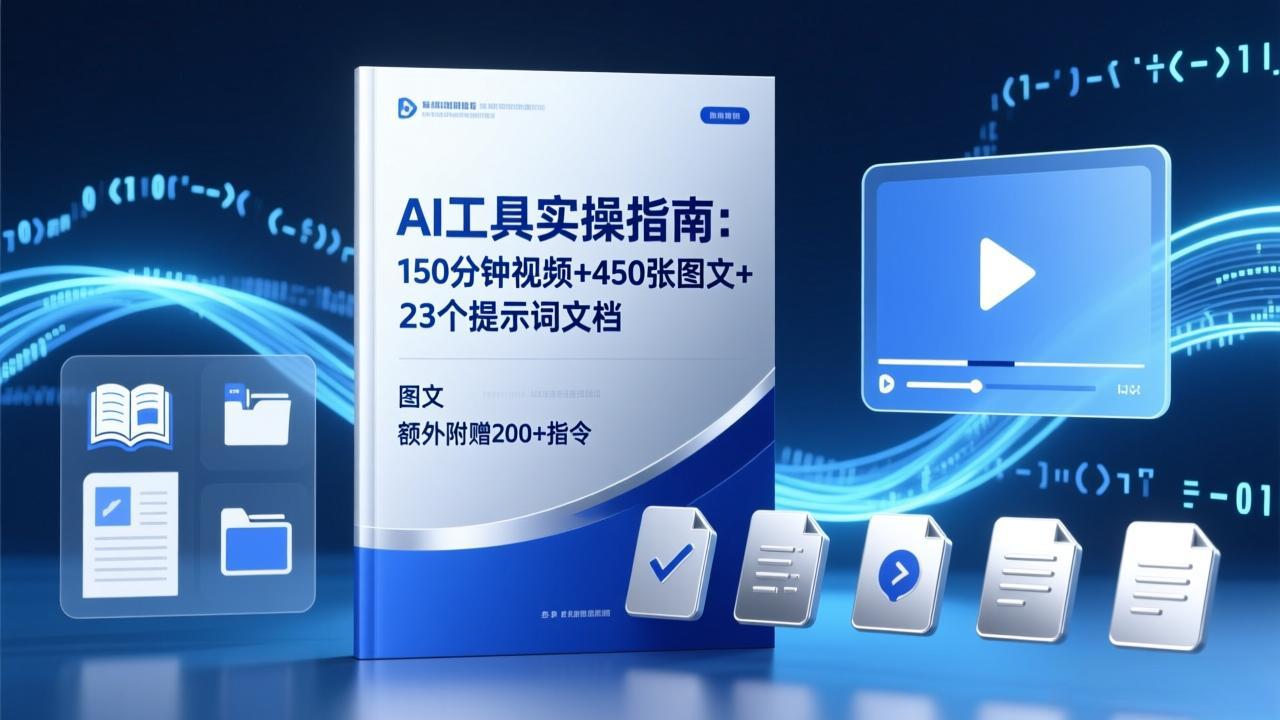 AI工具实操指南：150分钟视频+450张图文+23个提示词文档，额外附赠200+指令-鸿图网创