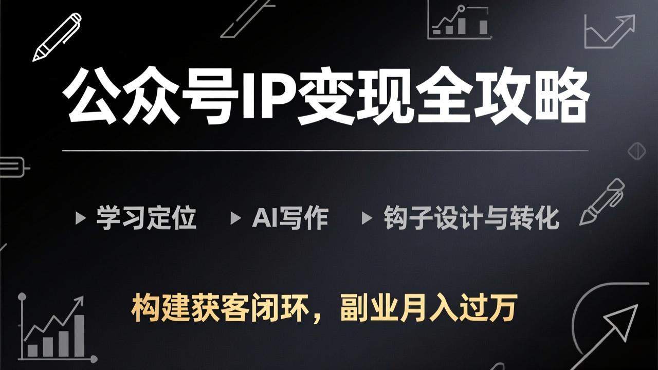 公众号IP变现全攻略-更新，学习定位、AI写作、钩子设计与转化，构建获客闭环，副业月入过万-鸿图网创