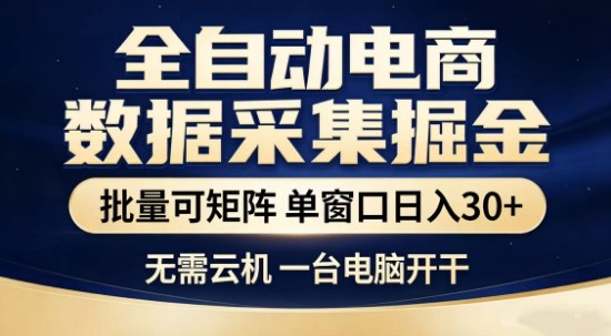 独家电商数据全自动采集项目，批量可矩阵，单窗口轻松日入3张+【揭秘】-鸿图网创