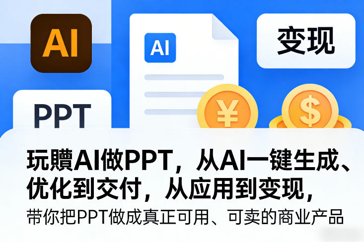 玩賺AI做PPT，从AI一键生成、优化到交付，从应用到变现，带你把PPT做成真正可用、可卖的商业产品-鸿图网创