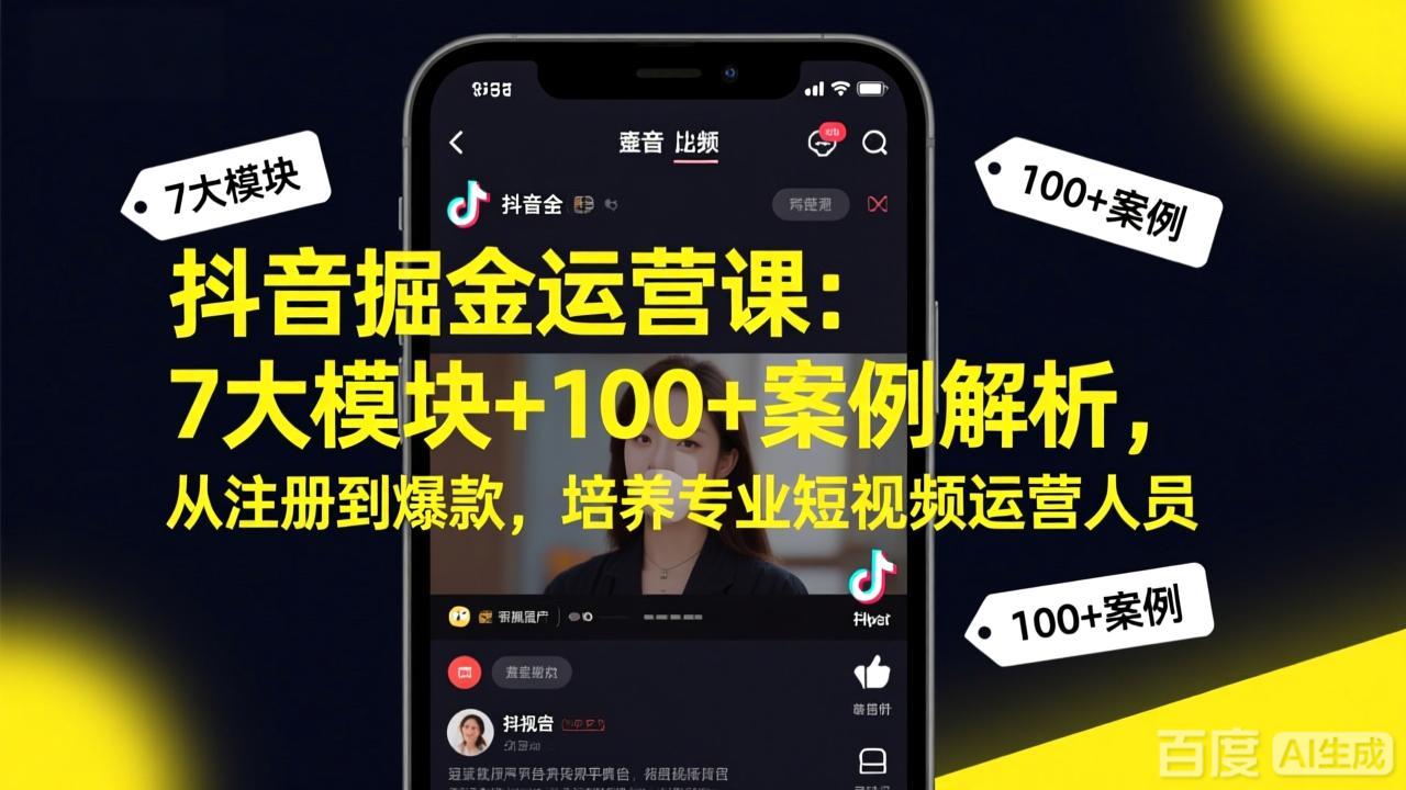 抖音掘金运营课：7大模块+100+案例解析，从注册到爆款，培养专业短视频运营人员-鸿图网创